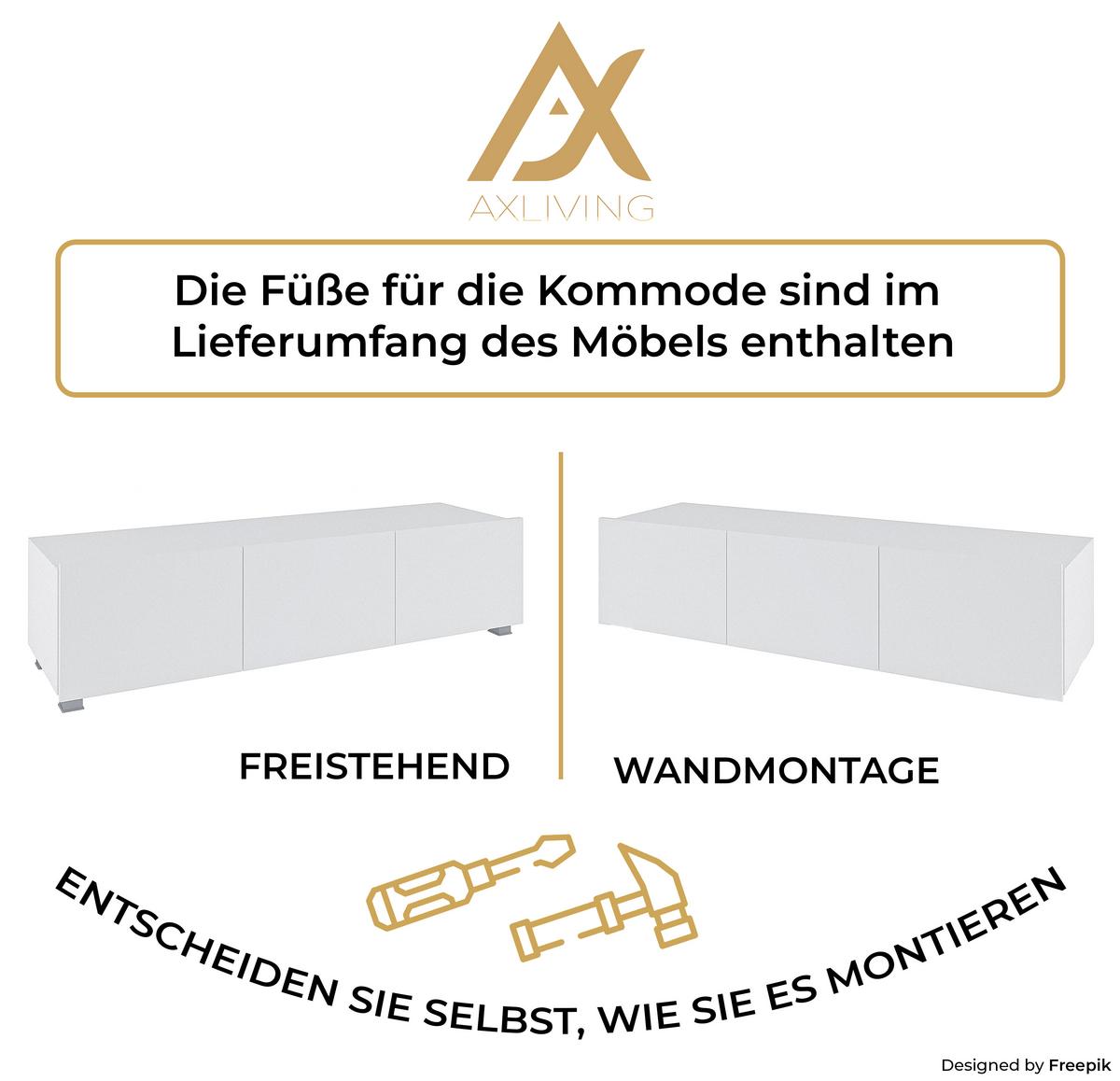 WOHNWAND Kossana 11 Schwarz, Weiß 300/142/43 cm Design - Schwarz/Weiß, Holzwerkstoff/Kunststoff (300/142/43cm) - AX Living