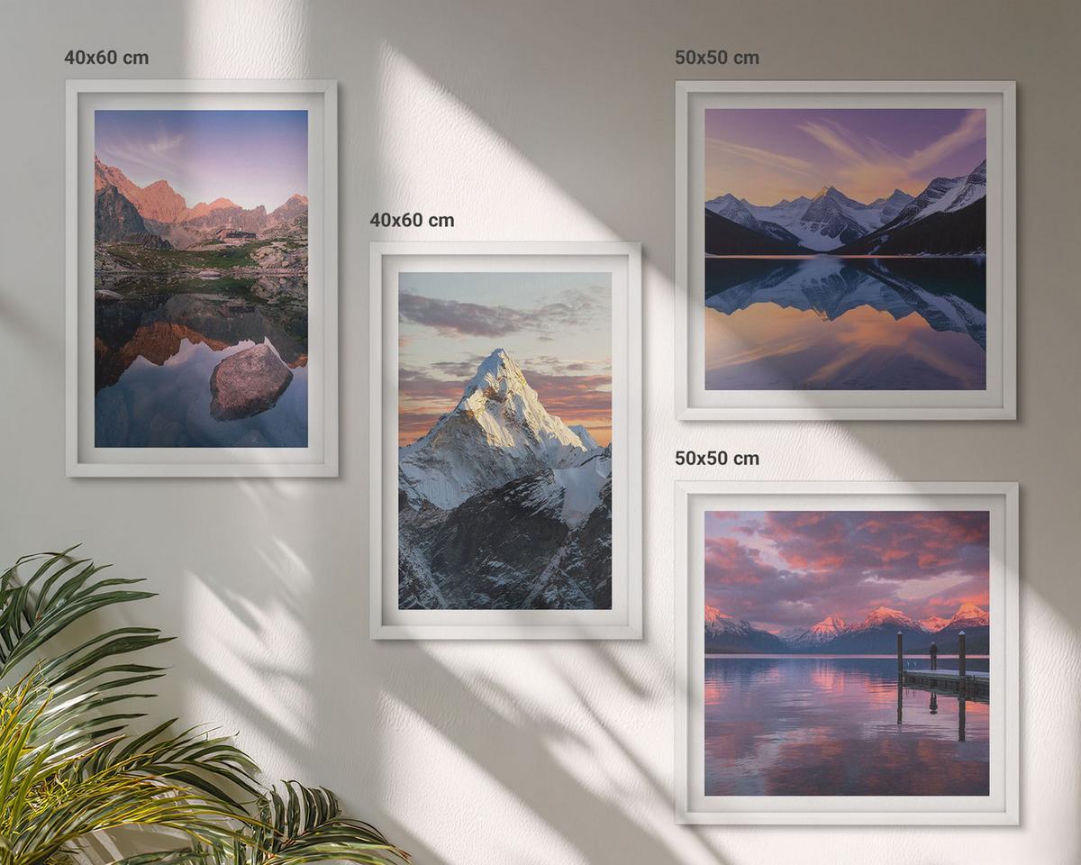 BILDER SET 4er Set - 50x50 cm & 40x60 cm Weißer Rahmen - Berglandschaften im Hintergrund - Weiß, Kunststoff (50/50cm) - TULUP