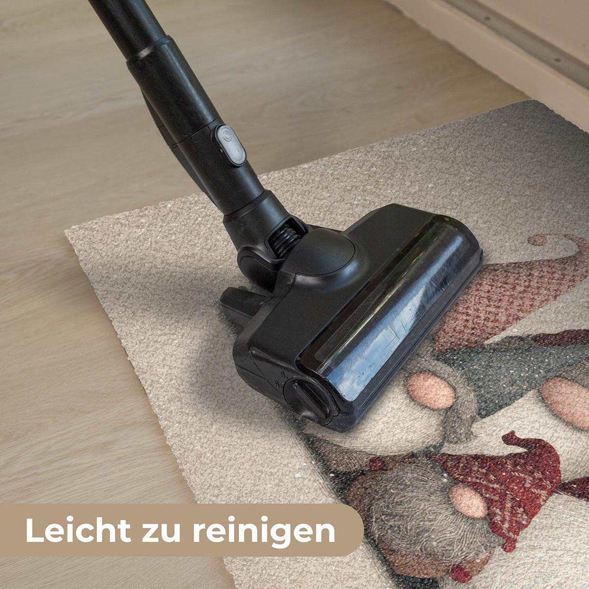 FUSSMATTE Wichtel - Weihnachten - Schnee - Zipfelmützen Türmatte 90x60 cm - Beige, Kunststoff (90/0.4cm) - MuchoWow