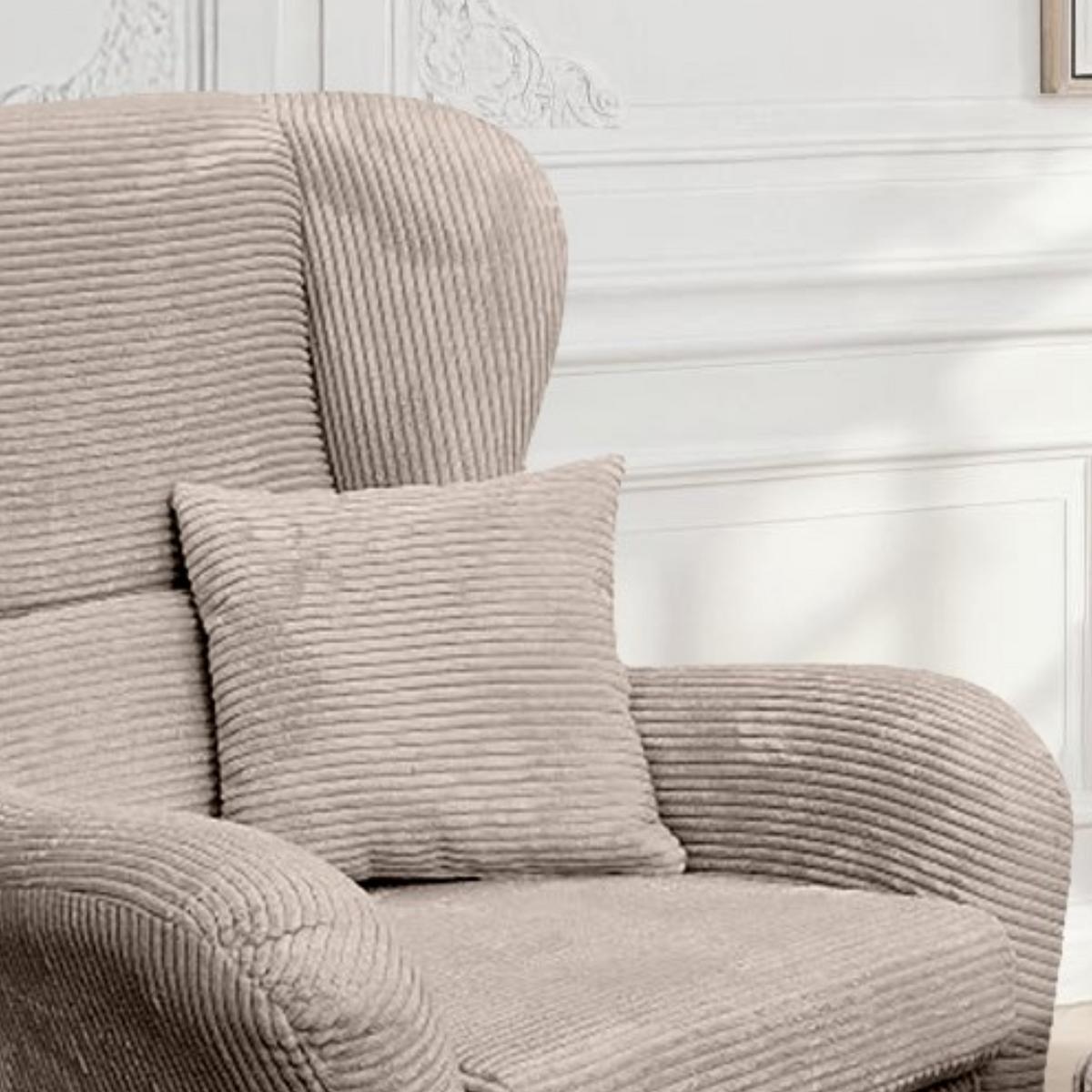 OHRENSESSEL mit HOCKER, hoher Sitzkomfort durch Wellenunterfederung B90/H98/T76 cm, Cord Taupe / 18020 - Schwarz/Braun, Holz/Textil (90/98/76cm) - luma-home