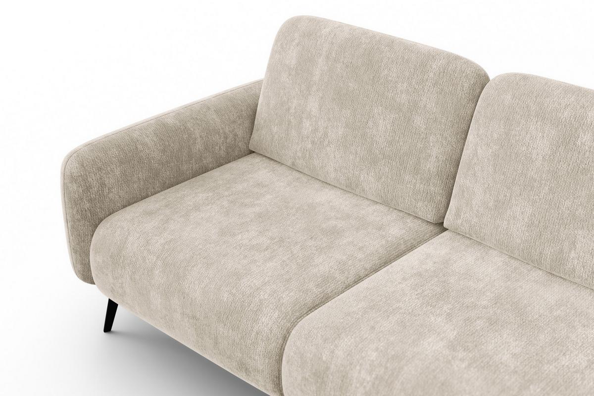 ECKSOFA FEBE 4-Sitzer RECHTS, cremefarbener Chenille-Stoff - Creme/Schwarz, Holz/Textil (264/157cm) - Wozimo