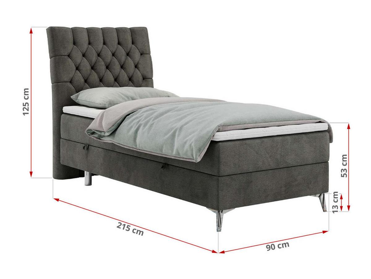 BOXBETT MILEN 90/200 Dunkelgrau Velvet - H3 - Links Seite - Dunkelgrau, Holz/Textil (90/200cm) - MKS