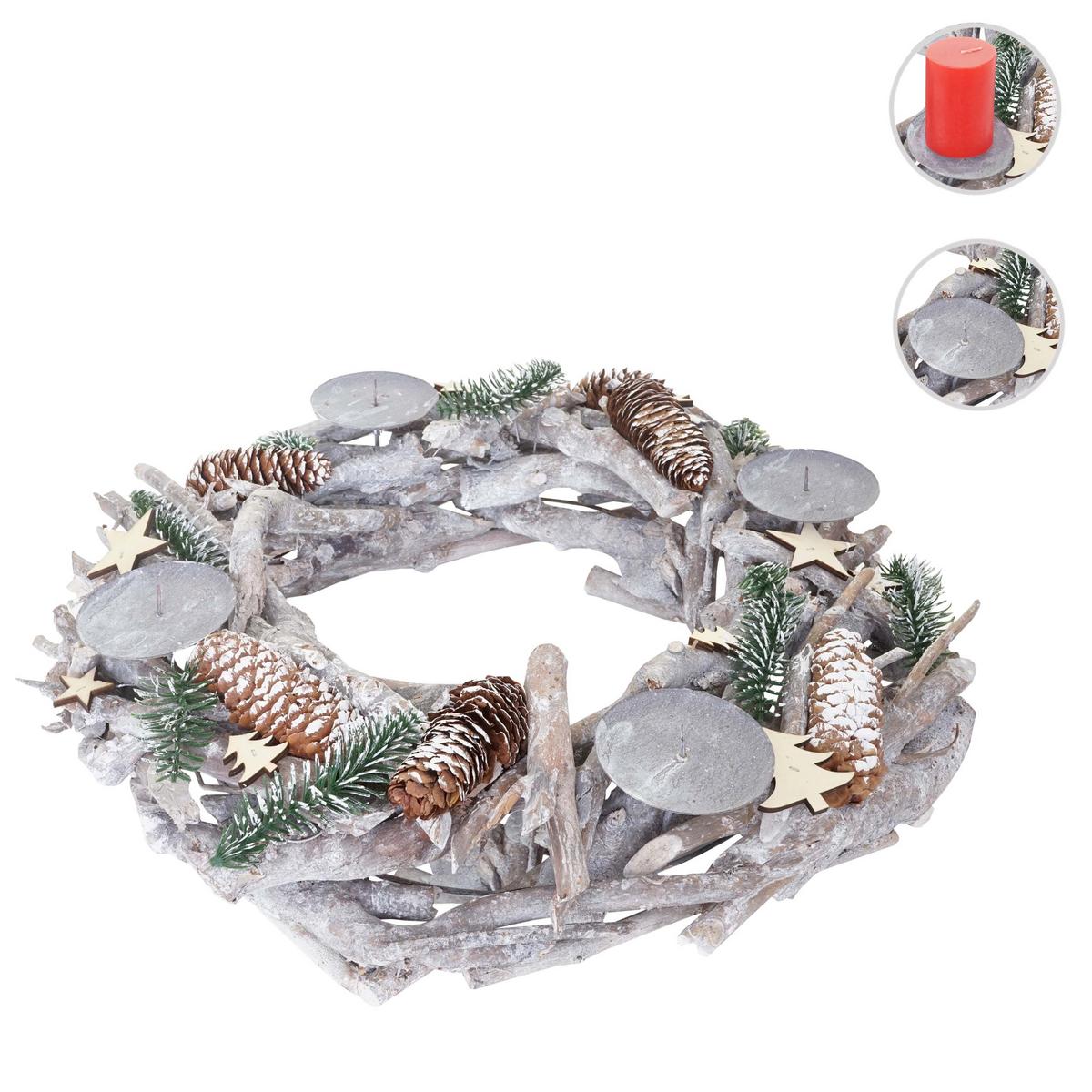 ADVENTSKRANZ XXL RUND HOLZ OHNE KERZEN Weiß - Weiß, Holz (48/11cm) - MCW