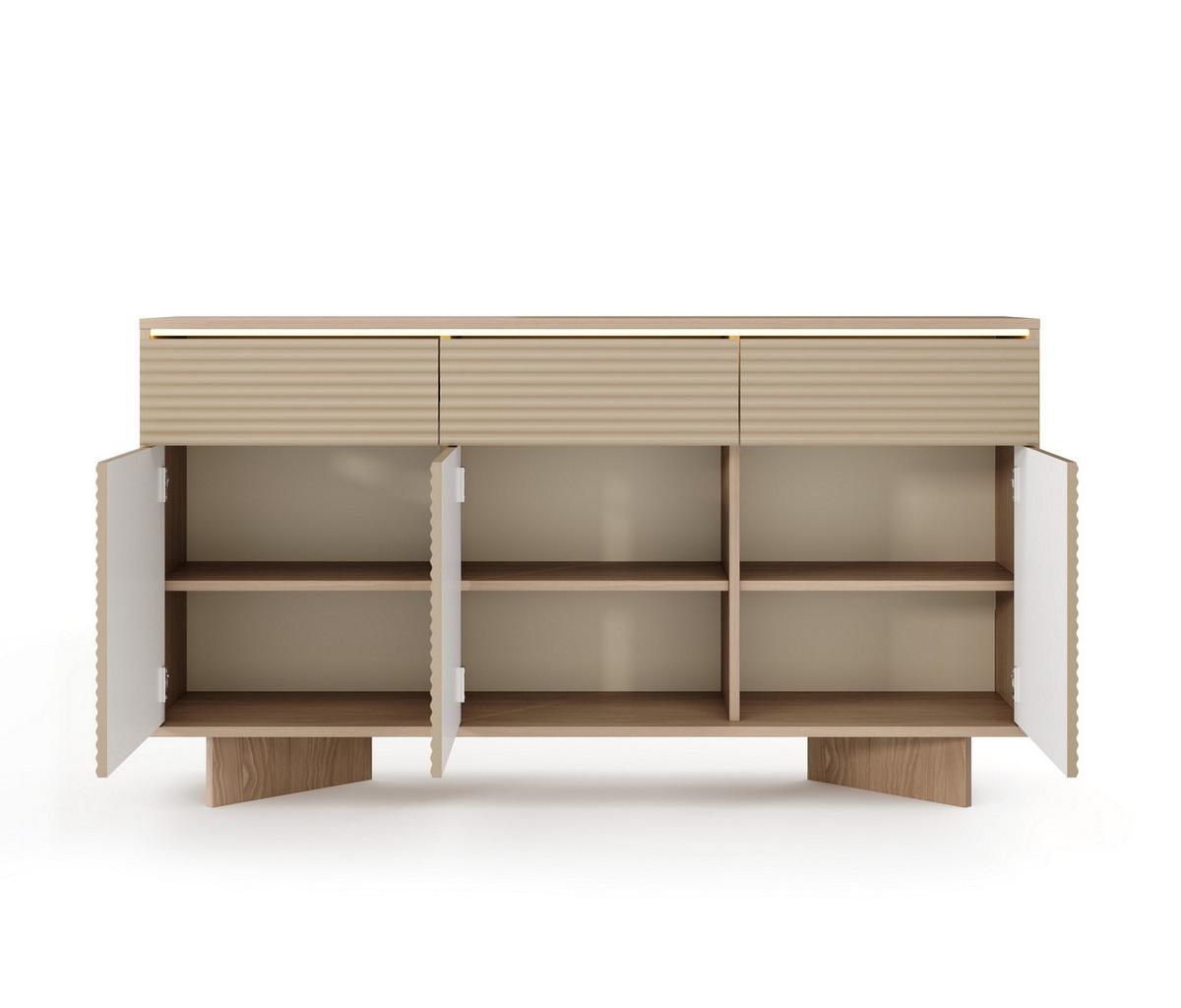 KOMMODE RIGATO 153,9/84,4/40cm mit 3 Schubladen 3 Türen Beige - Beige, Holzwerkstoff (153.9/84.4/40cm) - MASSENO