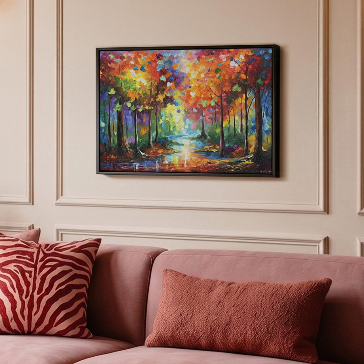 LEINWAND Bilder mit Rahmen - Landschaft - Wald - Farben - Natur - 60x40 - Multicolor, Textil (60/40cm) - MuchoWow