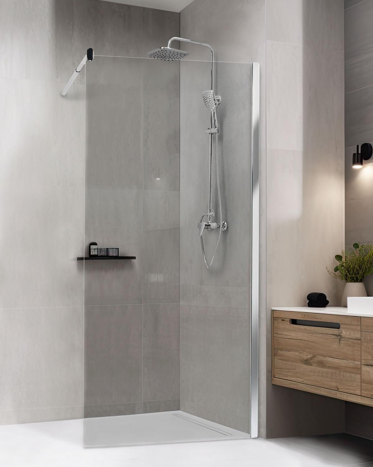 DUSCHWAND 100/190 cm Silber Ahaus - Transparent/Silberfarben, Glas (100/190cm) - Beliani
