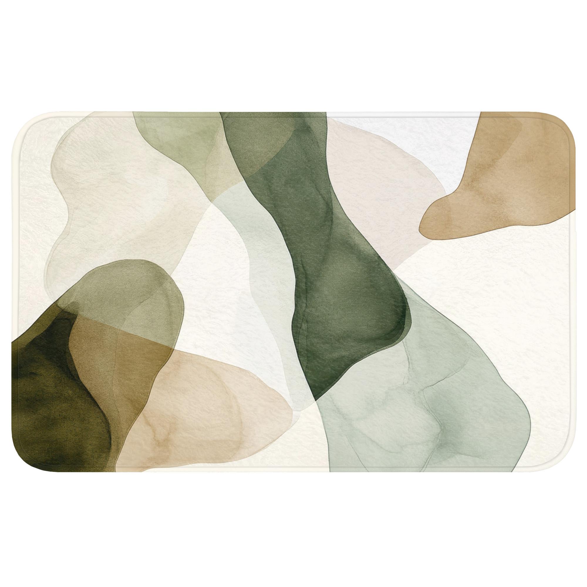 BADEMATTE Japandi - Abstrakt - Grün Badvorleger 80x50 cm - Grün, Textil (80/50cm) - OnlyWow