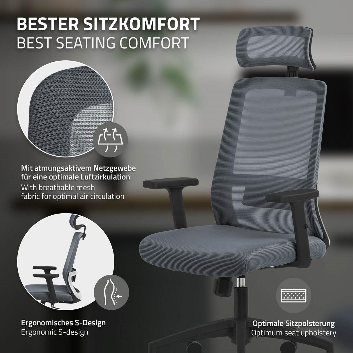 BÜROSTUHL Grau - Grau, Kunststoff (66/123/68cm) - ML-DESIGN