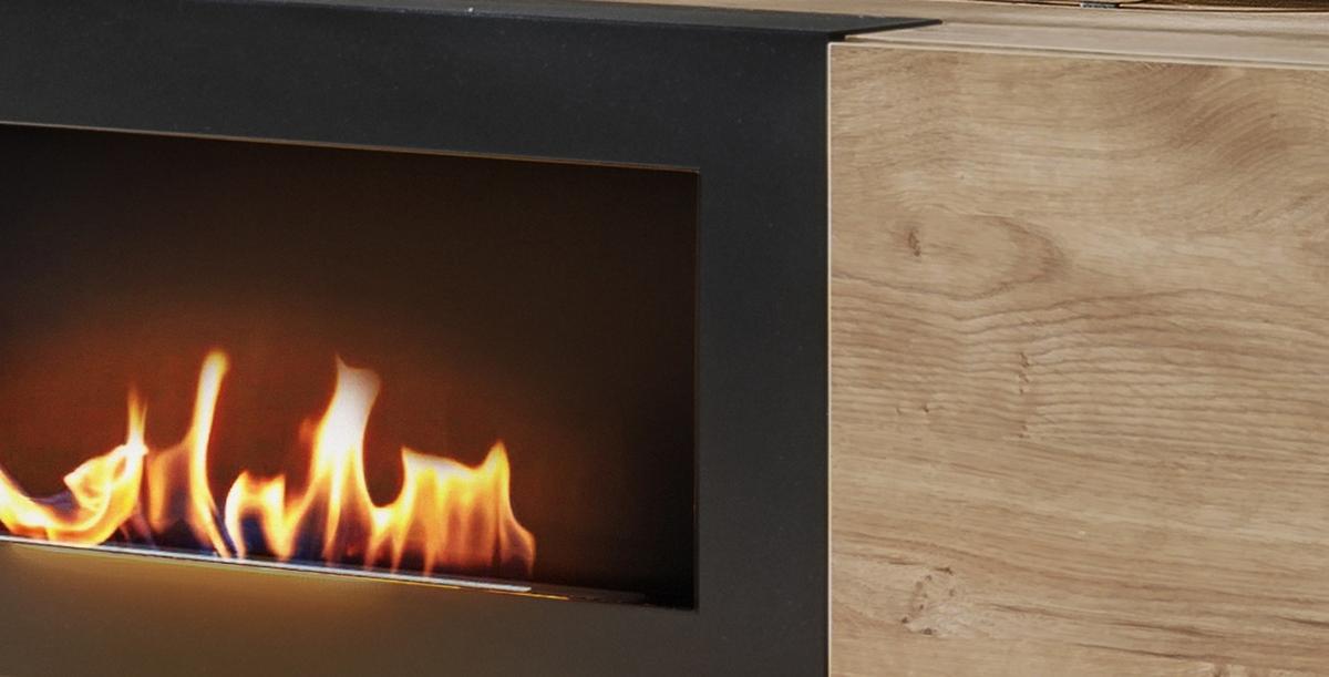 TV-LOWBOARD Ribbeck Eiche, schwarz 160 cm, TV Unterschrank mit Ethanol Kamin - Eichefarben/Schwarz, Holzwerkstoff/Kunststoff (160/45/42cm) - Inn.Furn