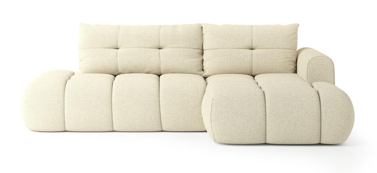 ECKSOFA FLUMA R-S Creme Boucle-Stoff mit Schlaffunktion - Creme, Holz (279/158cm) - MASSENO