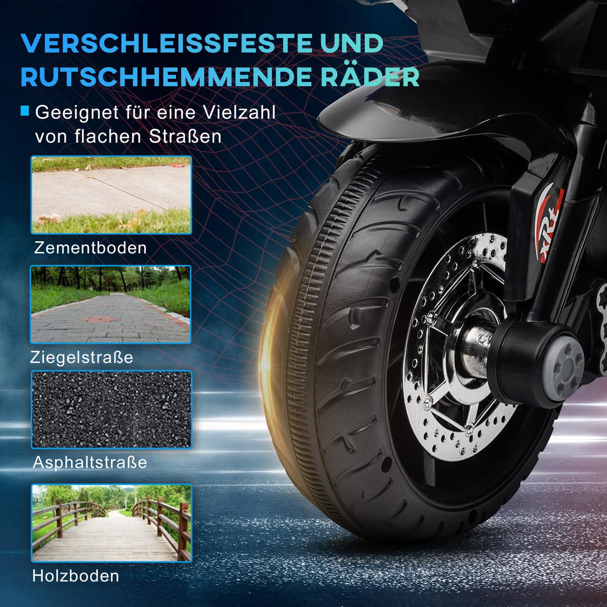 KINDER-ELEKTROMOTORRAD mit Musik, 3 km/h, für 3-5 Jahre Kinder - Blau, Metall (86/42/52cm) - HOMCOM
