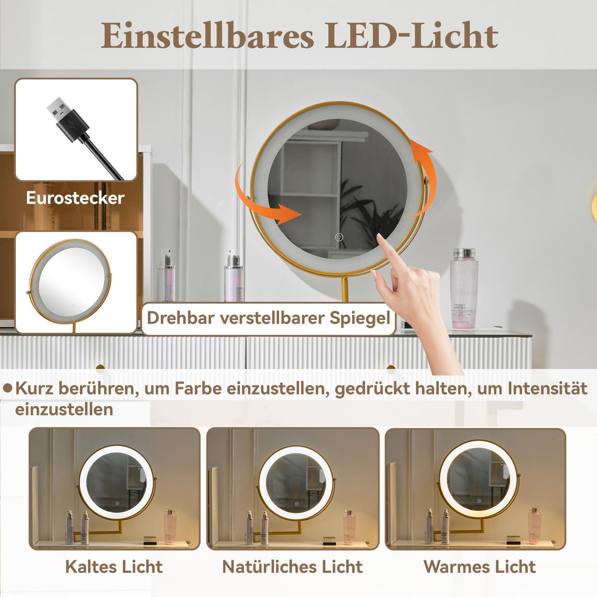 SCHMINKTISCH Weiß mit led-spiegel & glasplatte - Weiß, Holzwerkstoff (120/115/45cm) - Urban Meuble