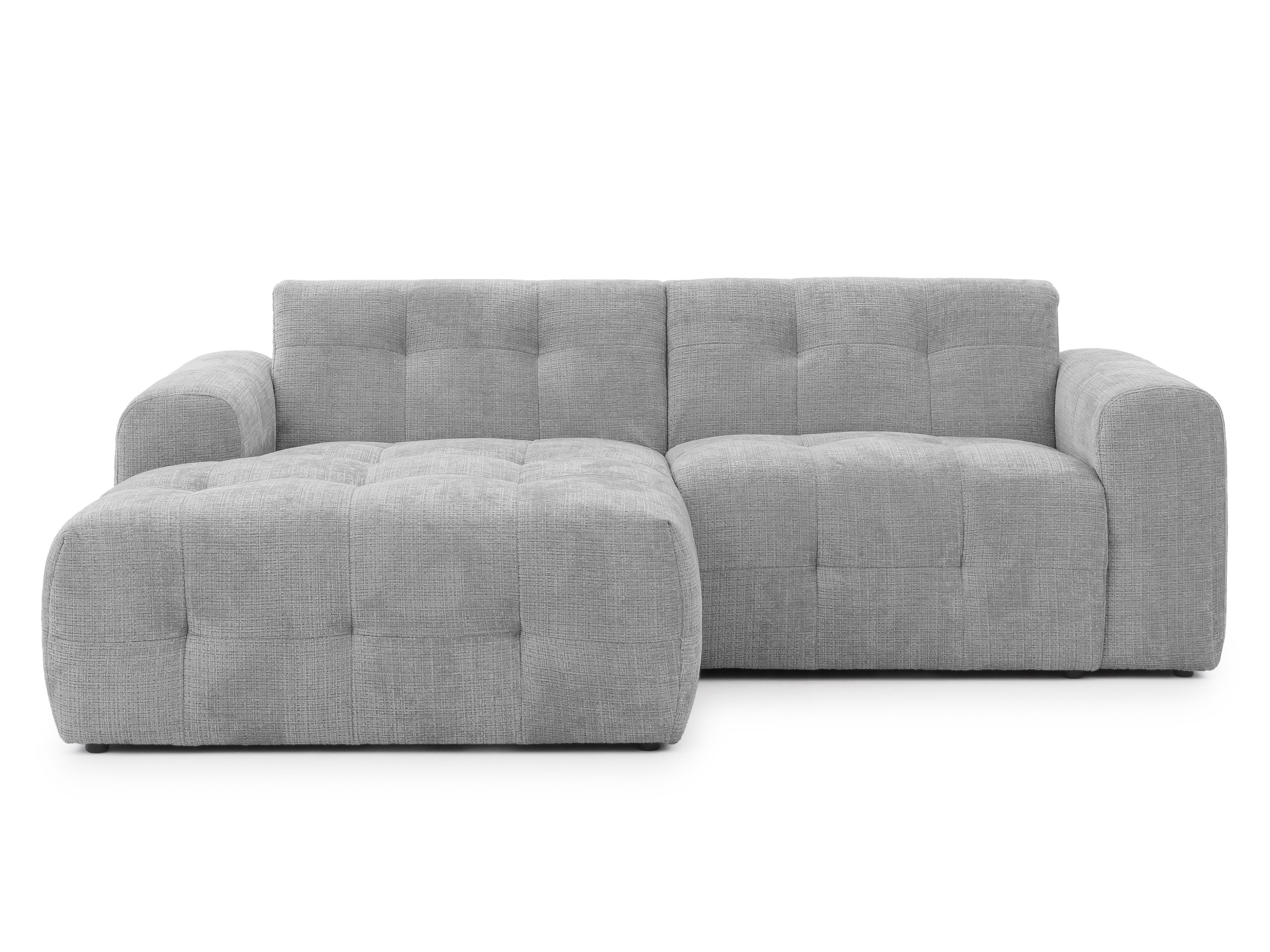 ECKSOFA mit Ottomane links, raffinierten Steppungen, Wellenunterfederung, B234/T161/H79 cm, Chenille-Bezug in Hellgrau / 21044 - Hellgrau/Schwarz, Kunststoff/Textil (234/79/161cm) - luma-home