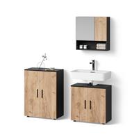 BADMÖBEL-SET Ronco Goldkraft Eiche/Anthrazit 3 Teile, mit Unterschrank 60 cm - Honigeiche/Anthrazit, Holzwerkstoff (60/59/30cm) - Livinity®
