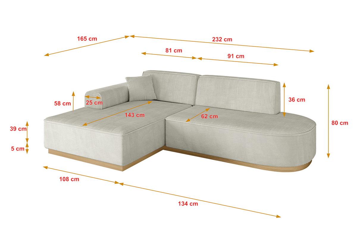 ECKSOFA Ottomane Links IREA-L1-v2 - 232x165x80 cm Creme - Ecru/Creme, Holzwerkstoff/Textil (232/165cm) - ALTDECOR