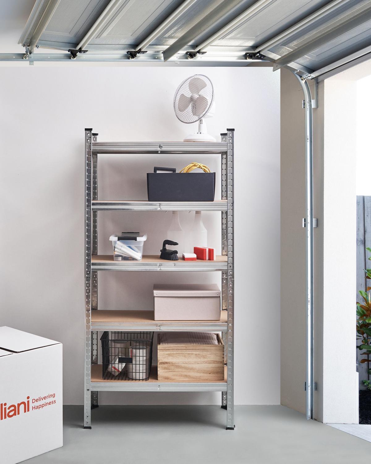 GARAGENREGAL Metall 150 /75 cm Silber Xitta - Silberfarben/Braun, Metall (75/150/30cm) - Beliani