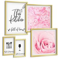 BILDER SET 5er Set - 50x50 cm & 20x30 cm & 40x60 cm Goldrahmen - Zen-Gemälde, Wassersteine, Buddha - Goldfarben, Kunststoff (40/60cm) - TULUP