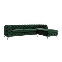 ECKSOFA Chesterfield Laura Flasche Grün Samt - Smaragdgrün/Silberfarben, Holz/Textil (305/200cm) - S-Style Möbel