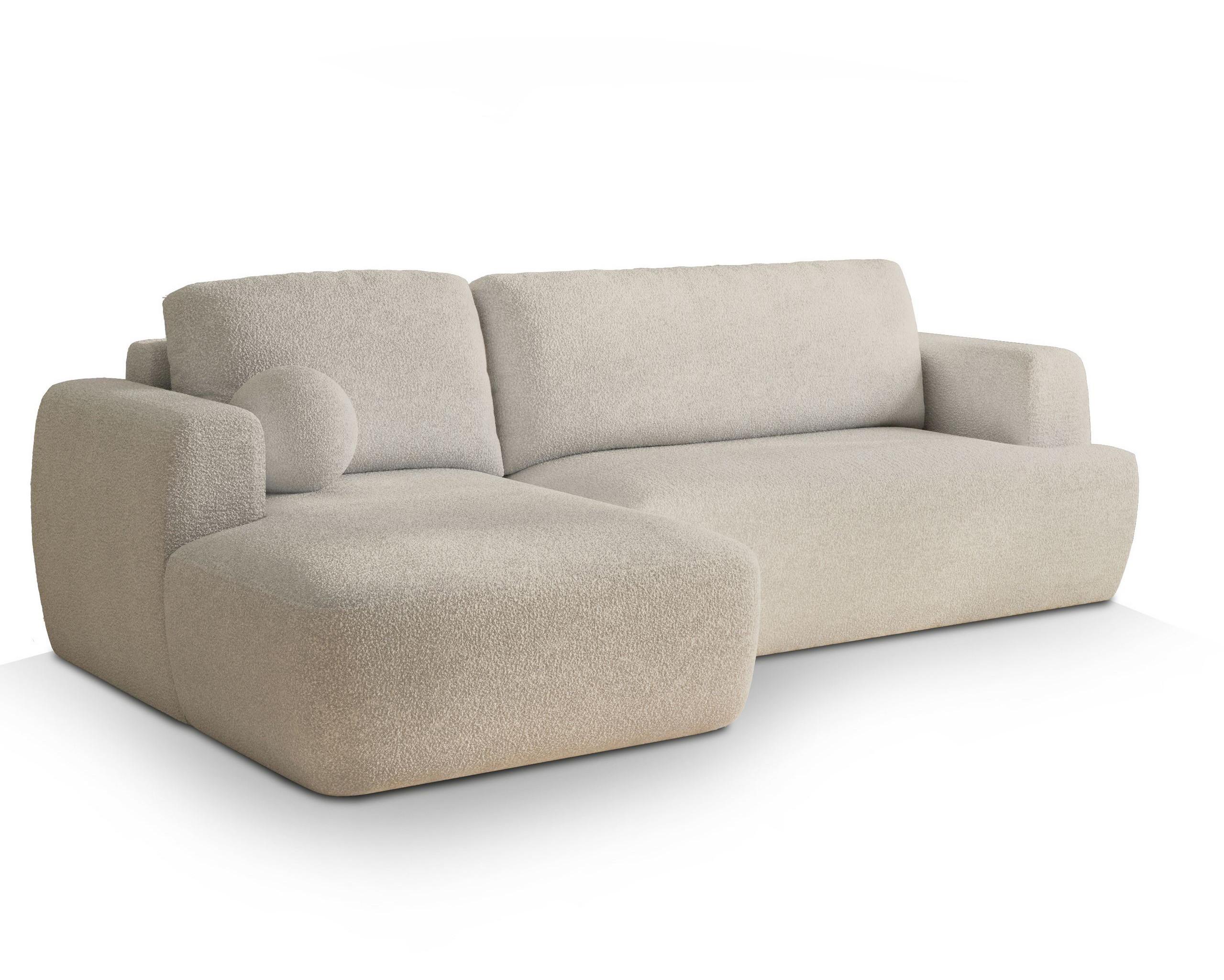 ECKSOFA SENTI N L-S Creme Boucle-Stoff mit Schlaffunktion - Creme/Schwarz, Holz/Kunststoff (246/148cm) - MASSENO
