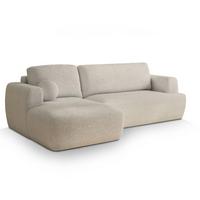ECKSOFA SENTI N L-S Creme Boucle-Stoff mit Schlaffunktion - Creme/Schwarz, Holz/Kunststoff (246/148cm) - MASSENO