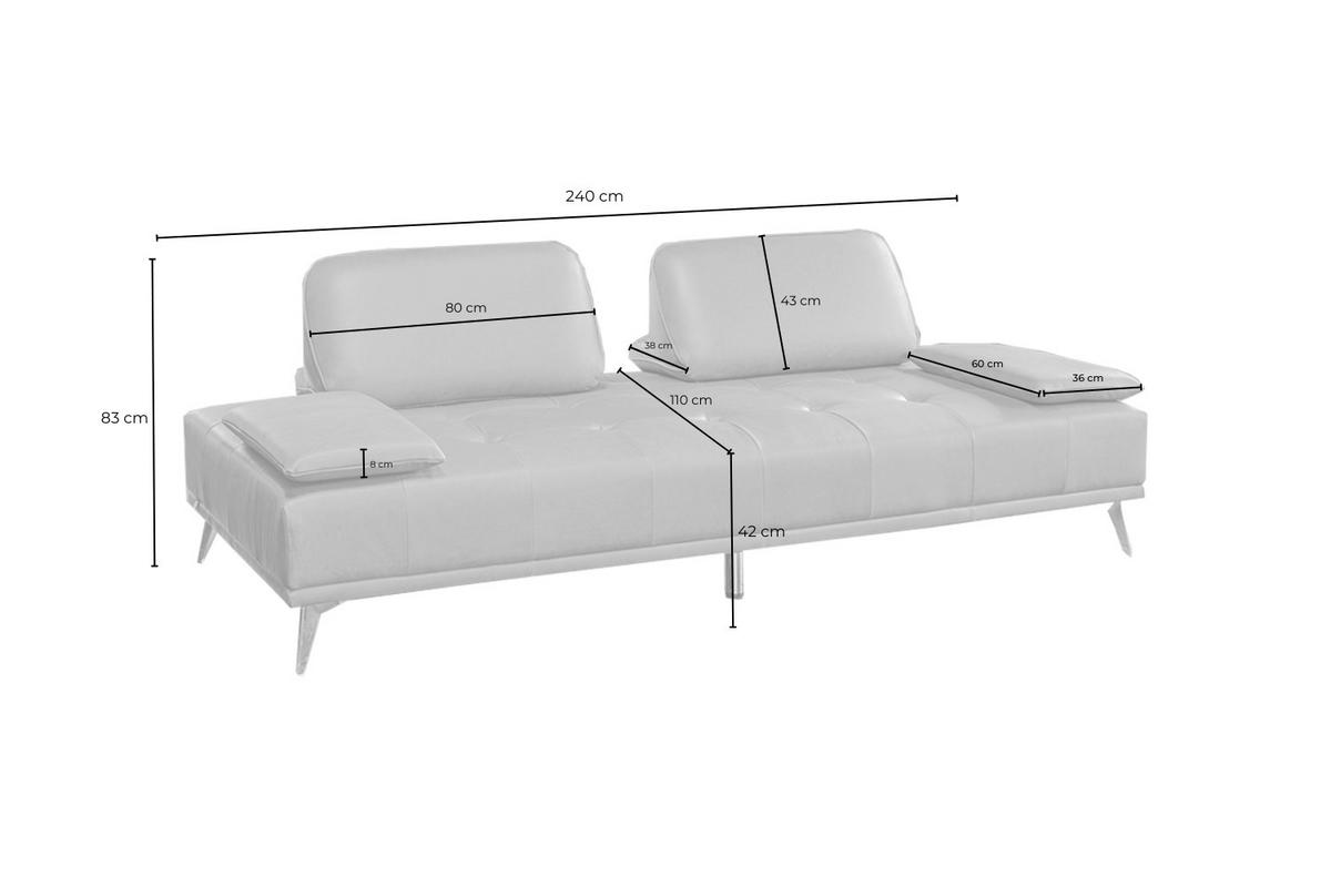 SOFA WIOLO Braun Leder - Silberfarben/Braun, Leder/Metall (240/83/110cm) - KAWOLA