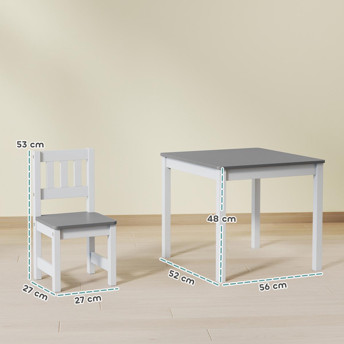 KINDERTISCH mit 2-Stühlen 3er Set MDF Kiefernholz Grau - Grau, Holz (52/48/56cm) - AIYAPLAY