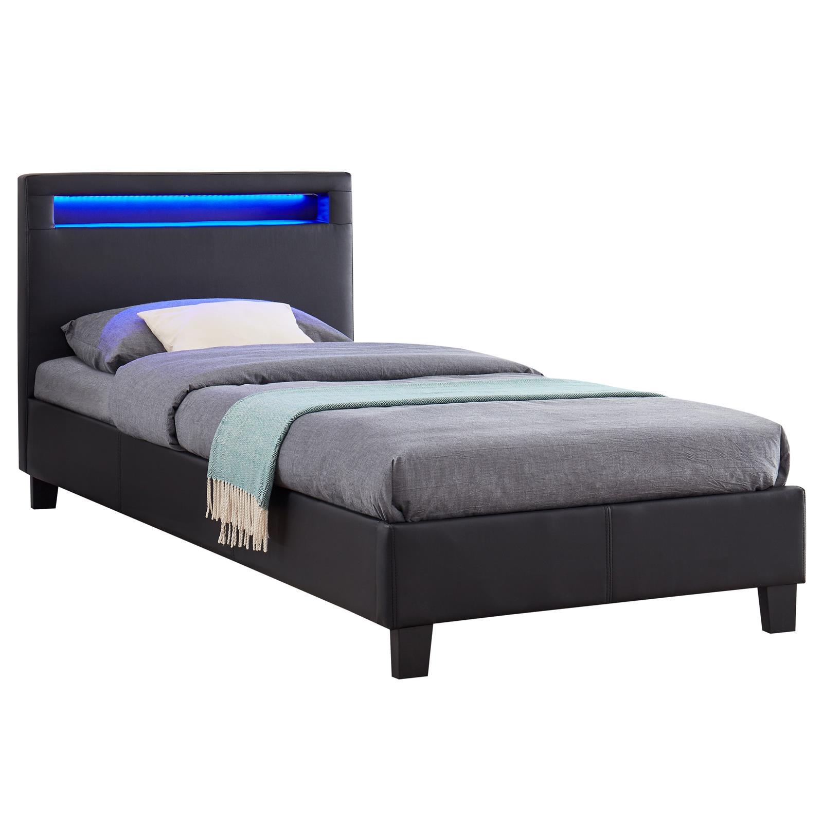 POLSTERBETT MIT LED MANDALAY 90x200 cm schwarz - Schwarz, Textil (90/200cm) - CARO-Möbel