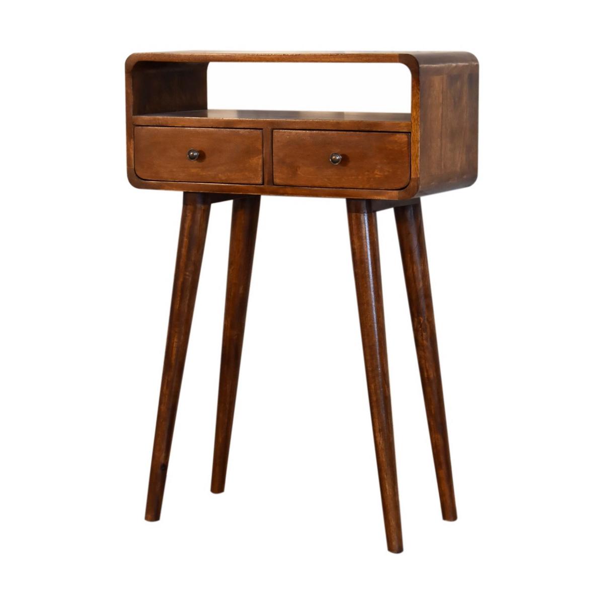 KONSOLENTISCH in Kastanien-Finish, 2 Schubladen, 1 Offenes Fach, Beine im Nordischen Stil, Braun - Messingfarben/Braun, Holz/Metall (30/60/90cm) - Artisan Furniture
