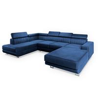 WOHNLANDSCHAFT SIENA L-S Blau Velours-Stoff mit Schlaffunktion - Blau/Silberfarben, Holz/Textil (335/89/190cm) - MASSENO