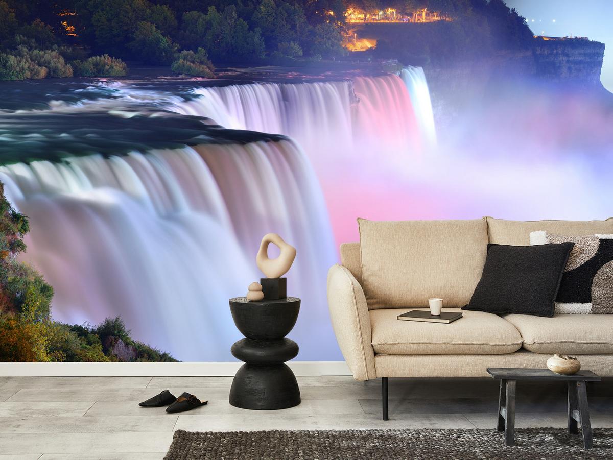 FOTOTAPETE für Wohnzimmer Nebliger Niagara Falls Bäume Natur 300x210 - Violett/Rosa, Papier (300/210cm) - Muralo