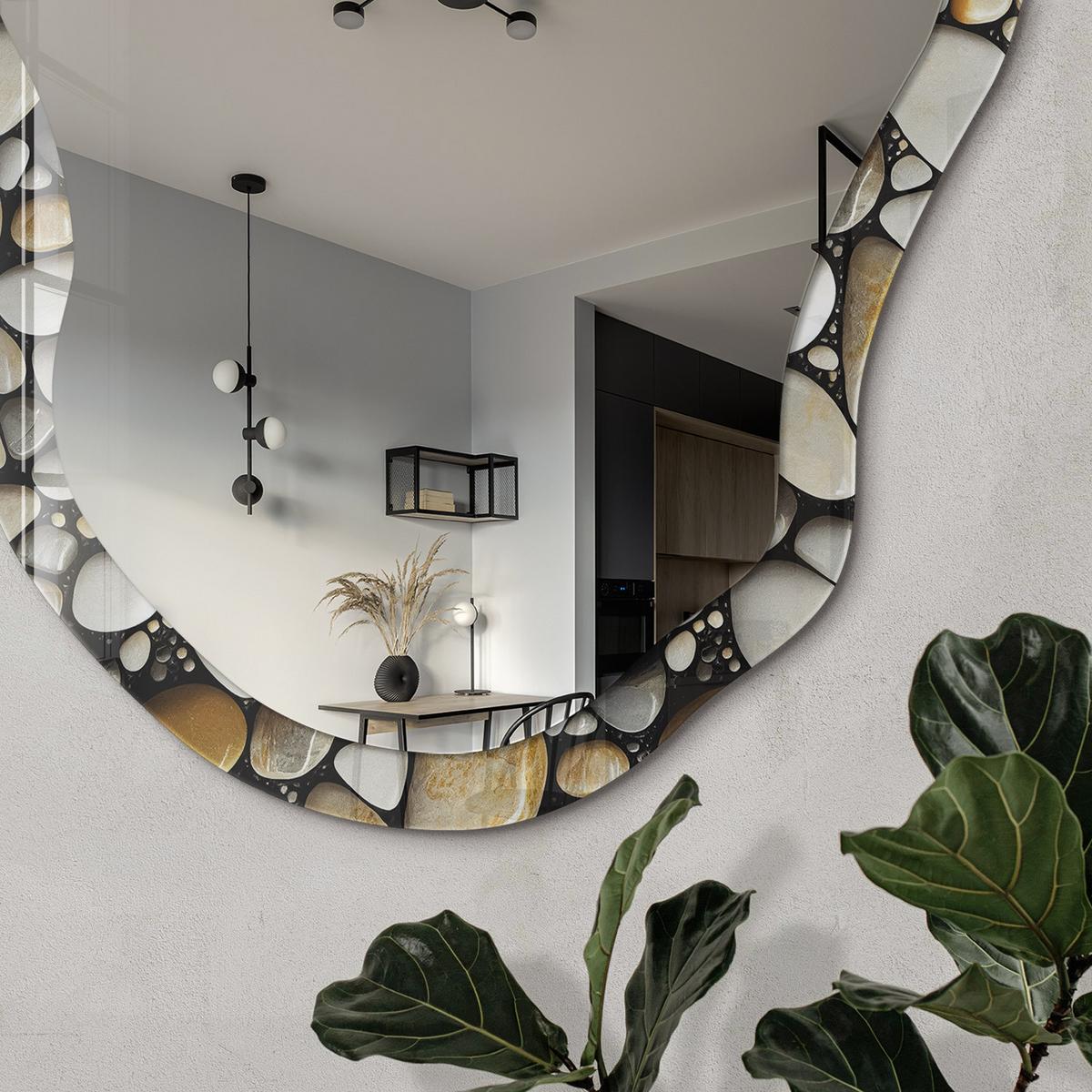 SPIEGEL 90x45 cm asymmetrisch mit Druck - Steinmosaik - Transparent, Glas (45/90/0.4cm) - TULUP