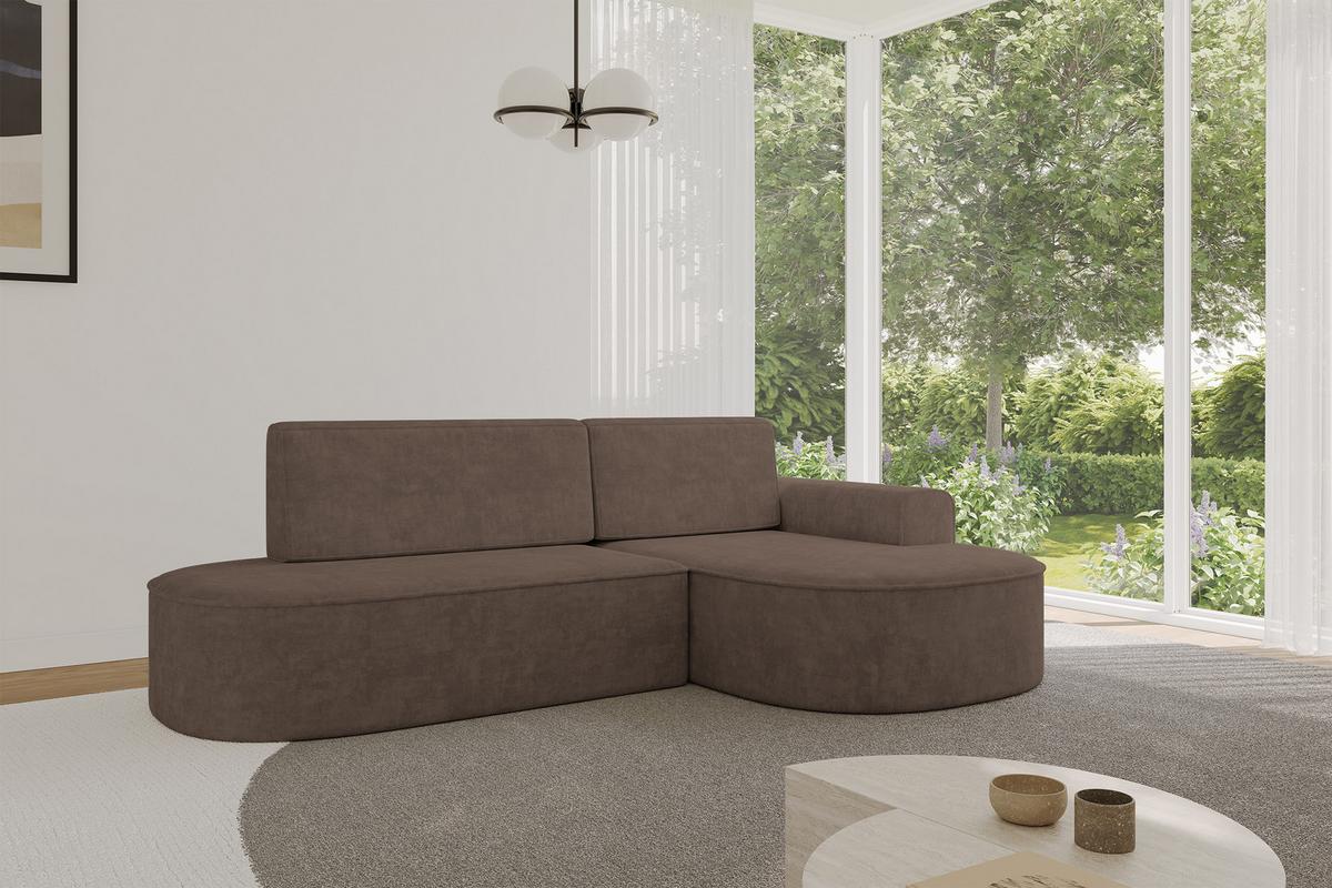 ECKSOFA mit Schlaffunktion und Bettkasten Ottomane Rechts MARI-L1-S - 283x167x73 cm Braun Velours - Schwarz/Bronzefarben, Holzwerkstoff/Kunststoff (167/283cm) - ALTDECOR