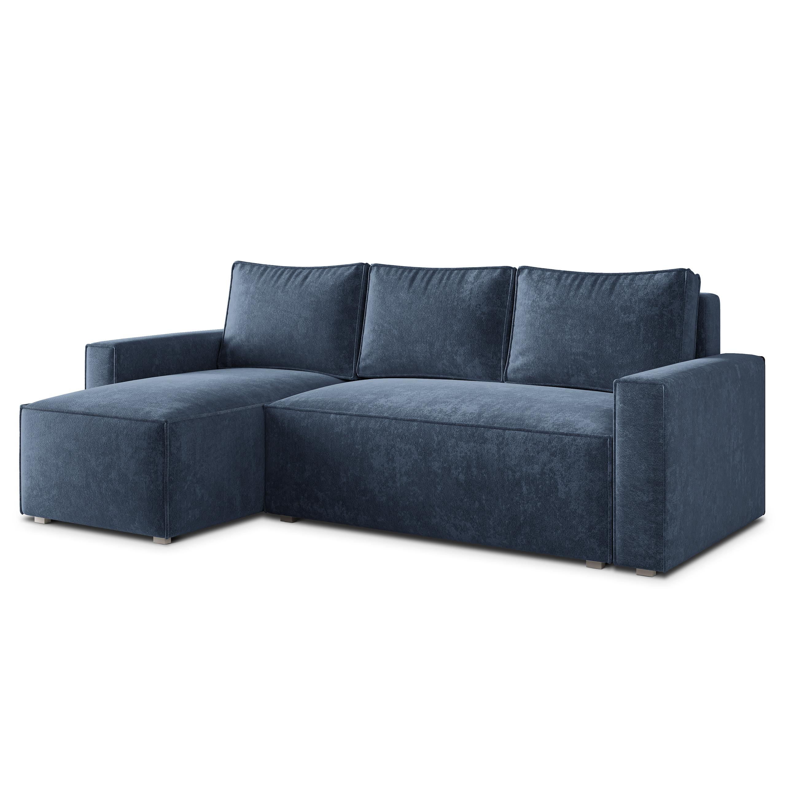 ECKSOFA POTARO LM Blau Chenille mit Schlaffunktion - Blau, Holzwerkstoff/Textil (232/140cm) - MASSENO