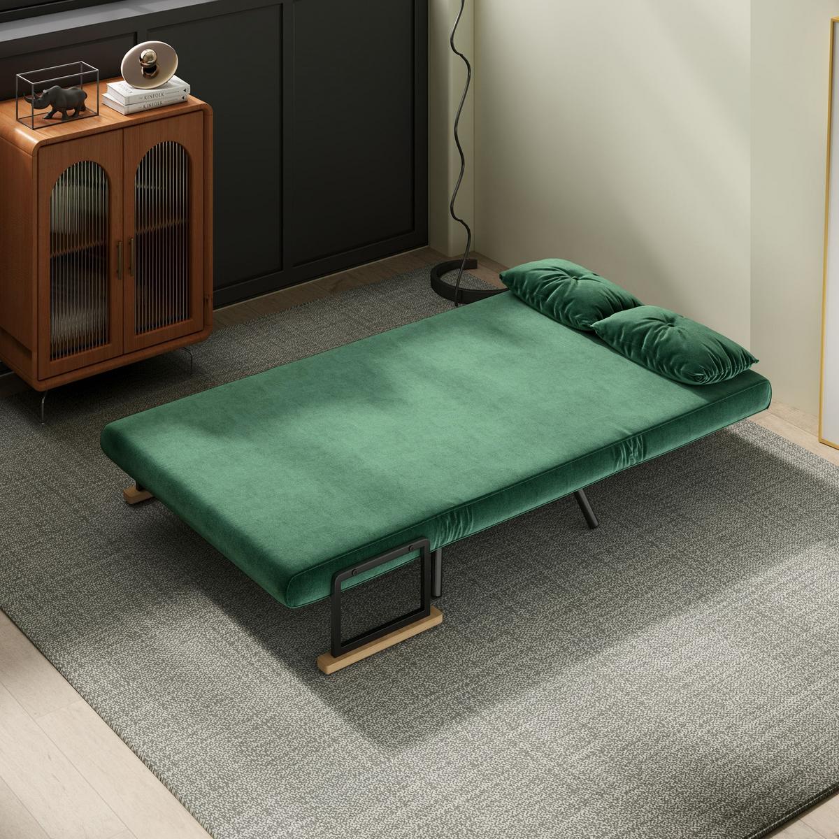 SCHLAFSOFA Schlafcouch mit Samtoptik Rückenkissen - Schwarz/Naturfarben, Holz/Textil (73/81/102cm) - HOMCOM