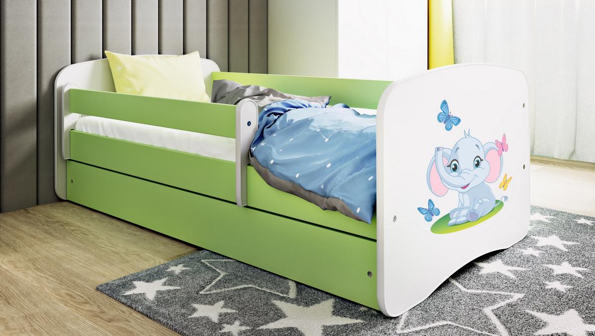 KINDERBETT Elefant mit Schublade und Matratze 180/80 - Grün, Holzwerkstoff (80/180cm) - RAUMHIRSCH FURNITURE