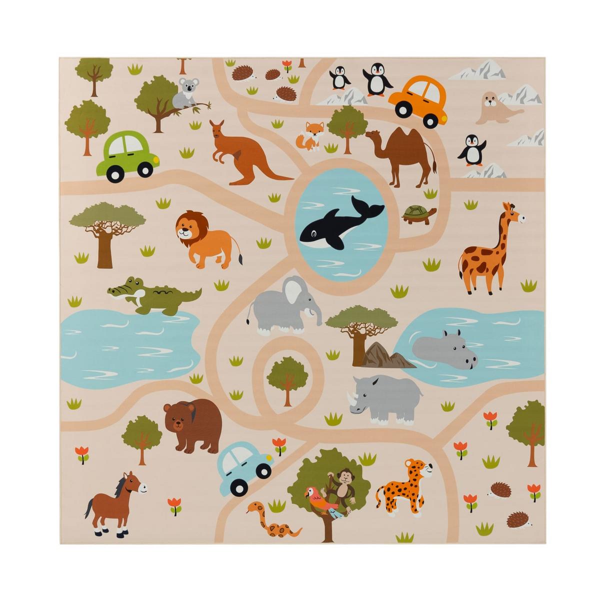 KINDERTEPPICH Waschbar, mit Safari‑Straßen‑Muster, Mehrfarbig, 200 x 200 cm - Multicolor, Textil (200/200cm) - KADIMA DESIGN