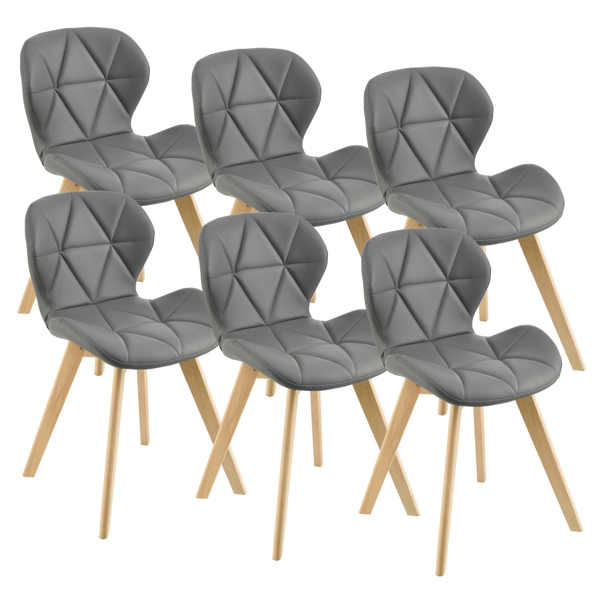 ESSZIMMERSTUHL-SET 6 TLG. Älmhult - Grau, Leder (47/78/52cm) - [en.casa]