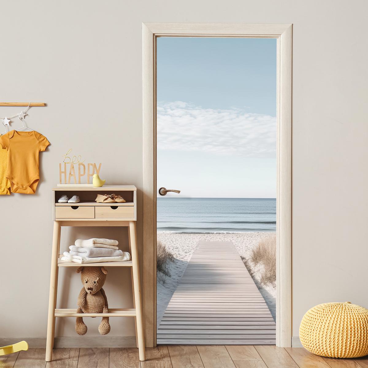 TÜRAUFKLEBER Pfad - Strand - Dünen - Natur 80x215 cm - Türtapete - Hellgrau, Kunststoff (80/0.1cm) - MuchoWow