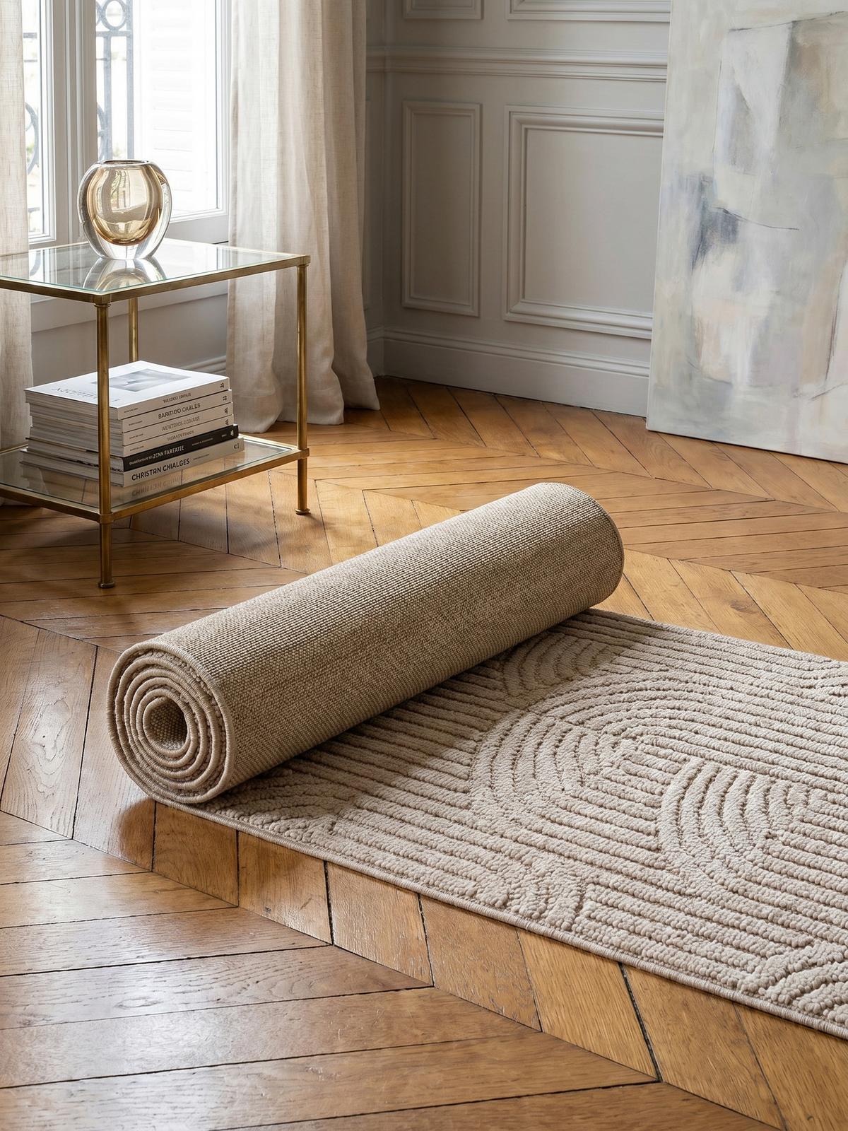TEPPICH Flachgewebe LANGAU in Beige, mit geometrischen Bögen, 80 x 250 cm - Beige, Textil (250/80cm) - KADIMA DESIGN
