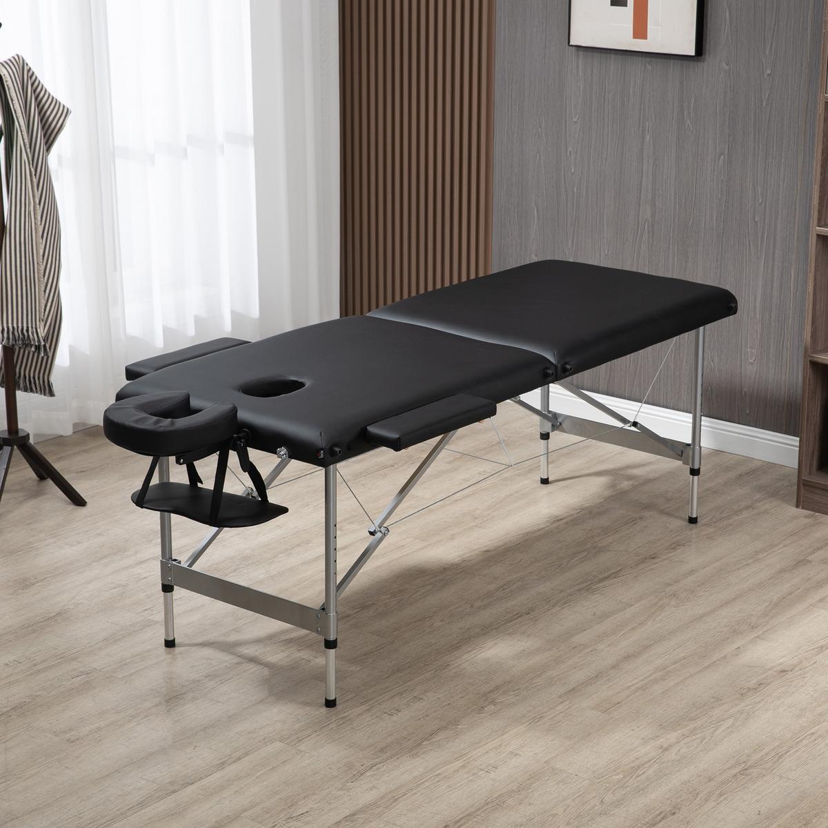 MASSAGELIEGE klappbar Massagebett max. 130 kg Belastbar Kunstleder, Schwarz - Schwarz, Metall (70/82/185cm) - HOMCOM