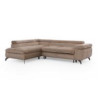 ECKSOFA mit Schlaffunktion und Bettkasten Bonnie aus Beige Cord-Stoff mit verstellbaren Kopfstützen und Armlehne - Ottomane links - Beige/Schwarz, Holz/Textil (275/210cm) - S-Style Möbel
