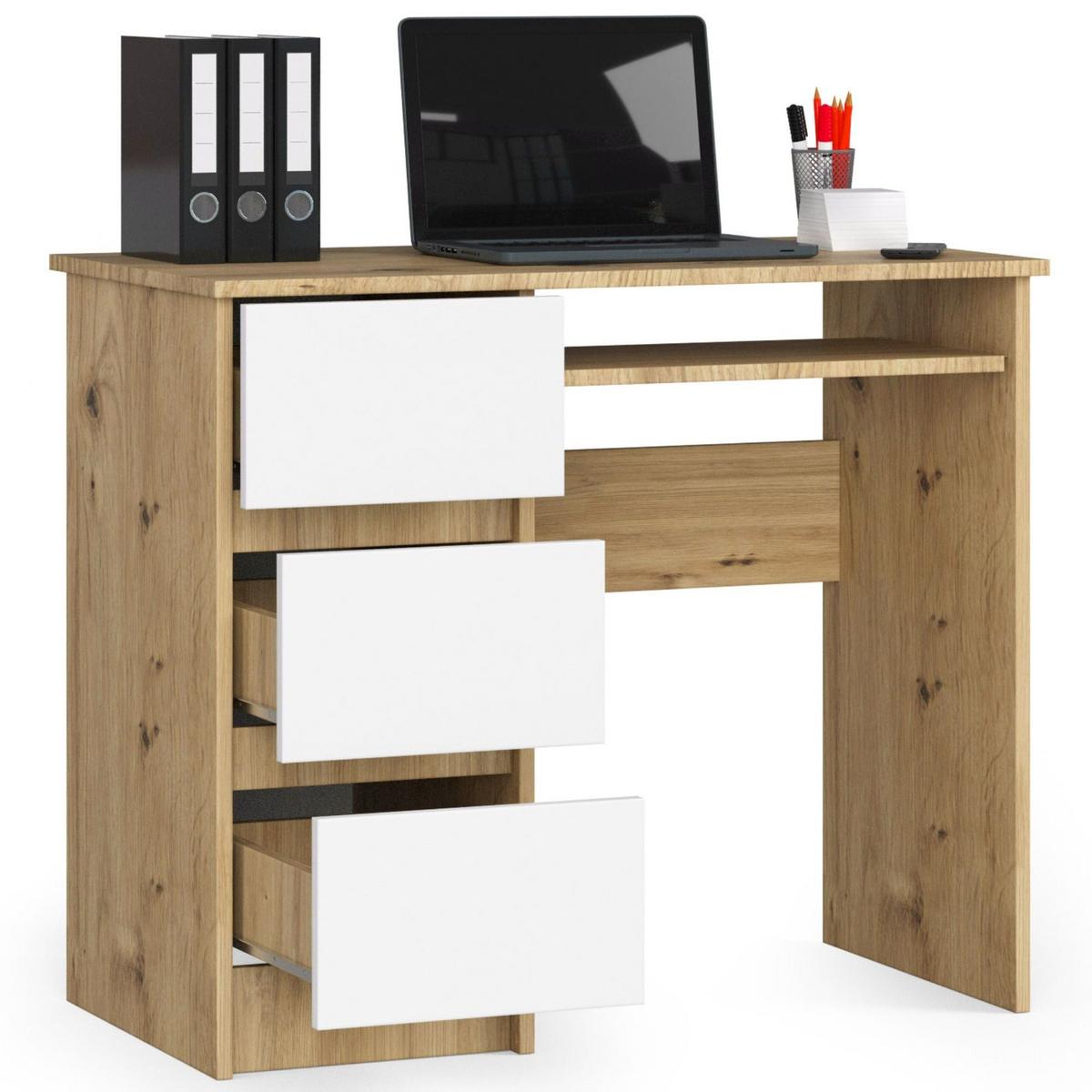 SCHREIBTISCH Eiche Artisan, Weiß 77/90/50 - Eiche Artisan/Weiß, Holzwerkstoff (135/60/77cm) - RAUMHIRSCH FURNITURE