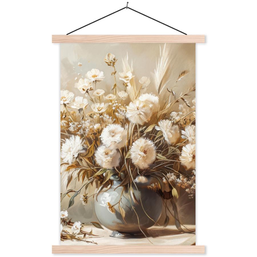 POSTER MIT MAGNETLEISTEN Blumen - Vase - Stilleben - Beige Wandbild Schlafzimmer 60x90 cm - Creme, Textil (60/90/0.15cm) - MuchoWow