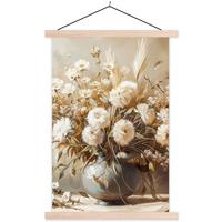 POSTER MIT MAGNETLEISTEN Blumen - Vase - Stilleben - Beige Deko Wohnzimmer 40x60 cm - Creme, Textil (40/60/0.15cm) - MuchoWow