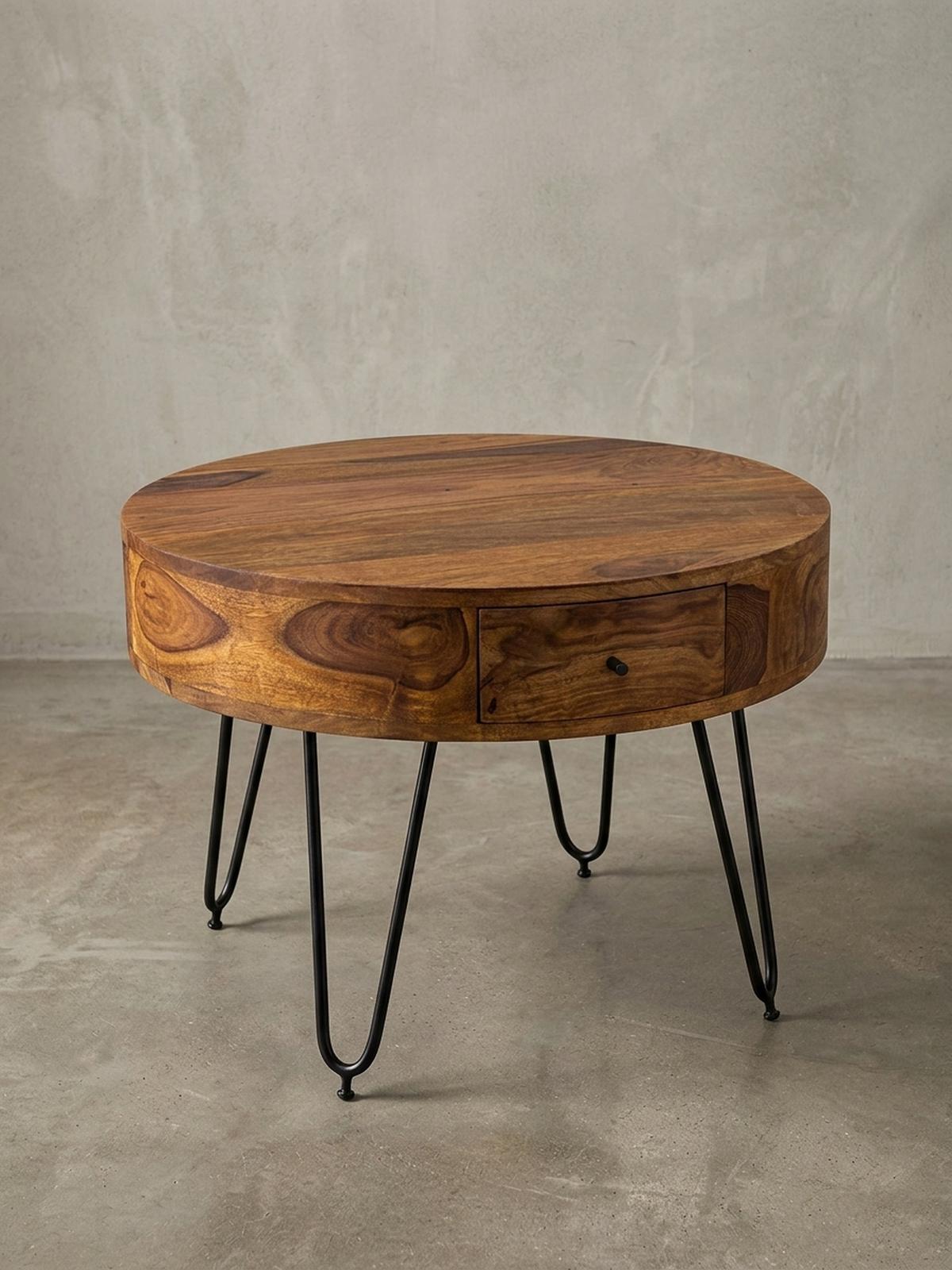 COUCHTISCH Sheesham-Massivholz Schwarz, Metallbeine, Handgefertigt, Mit Schubladen - Schwarz/Braun, Holz/Metall (60/60/44cm) - KADIMA DESIGN