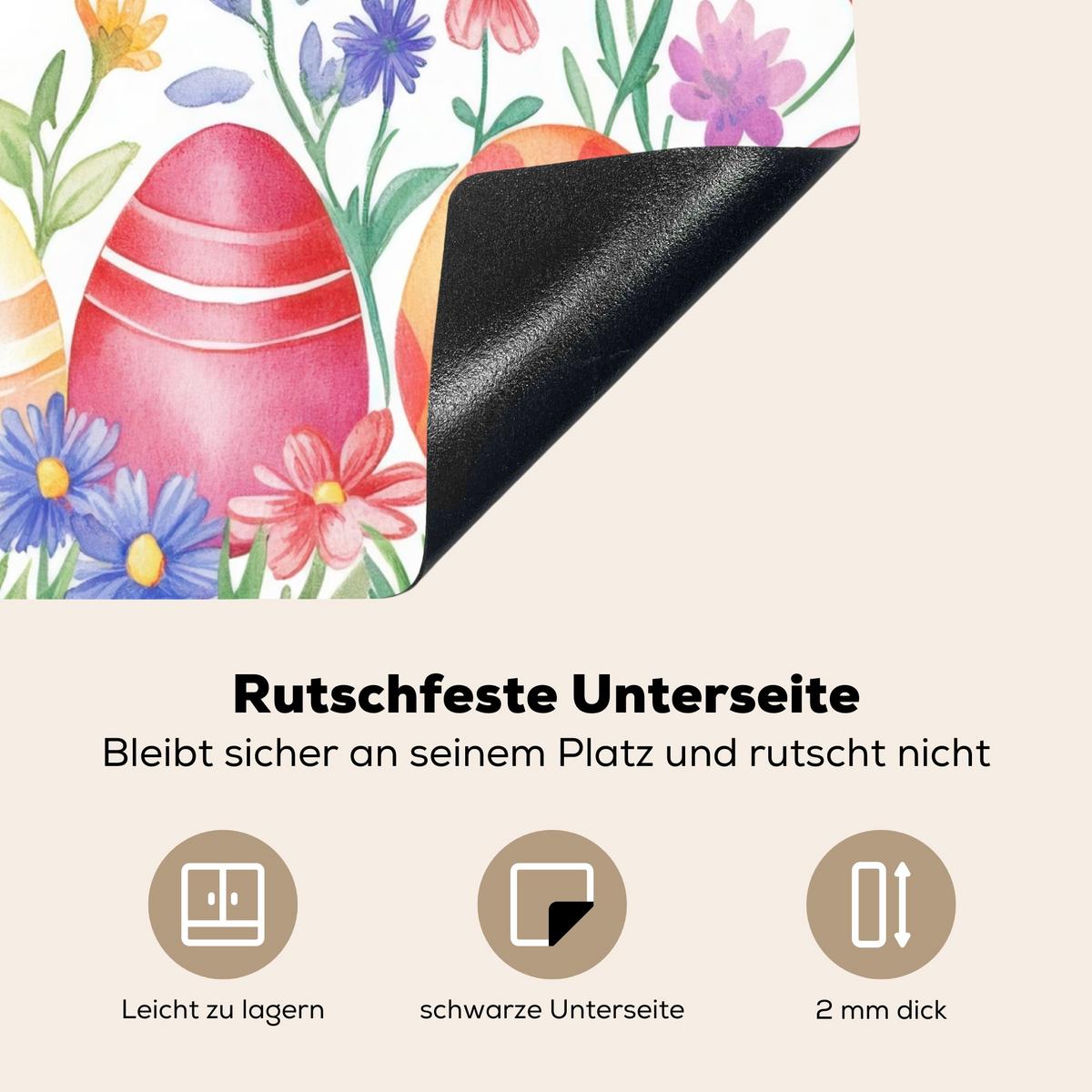 HERDABDECKPLATTE Blumengarten - Bunt - Eier Abdeckung Ceranfeld 59x51 cm - Weiß, Kunststoff (59/51/0.2cm) - MuchoWow