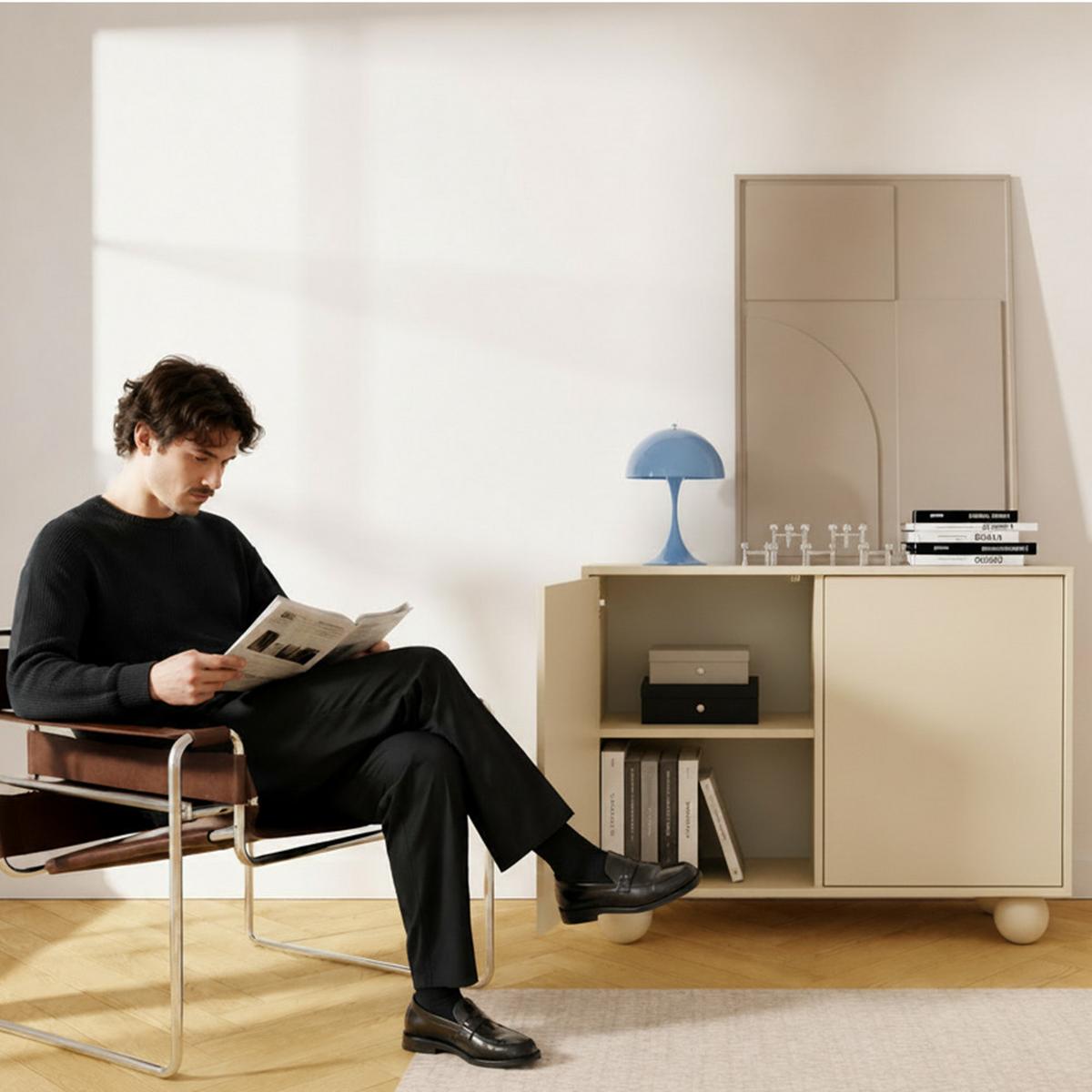 KOMMODE Adel mit 2 Türen und runden Füßen, 104 cm, Griffloss, Kaschmir - Kaschmir, Holzwerkstoff (104/81/38cm) - Beautysofa