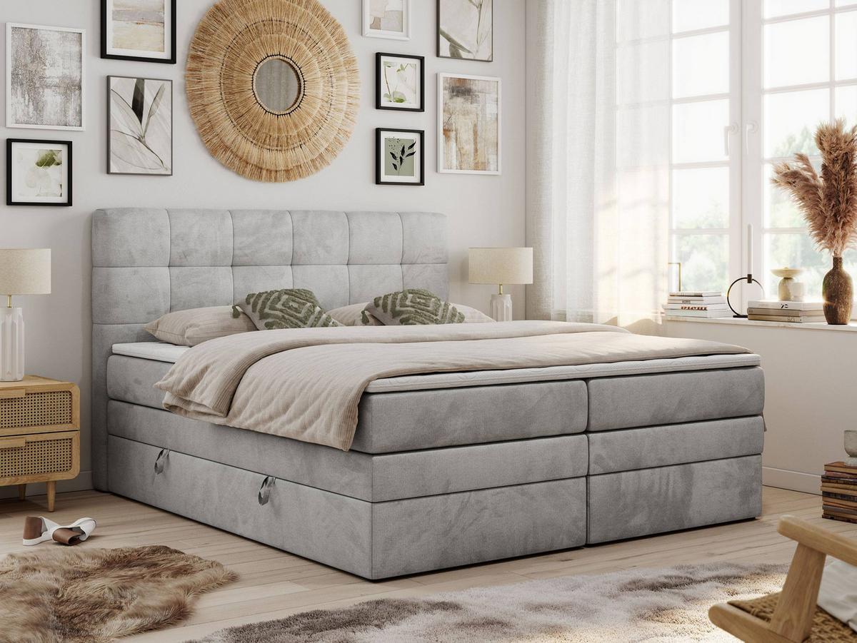 BOXSPRINGBETT LUKA KING 120/200 Hellgrau Velvet - H3 - Hellgrau, Holz/Textil (120/200cm) - MKS