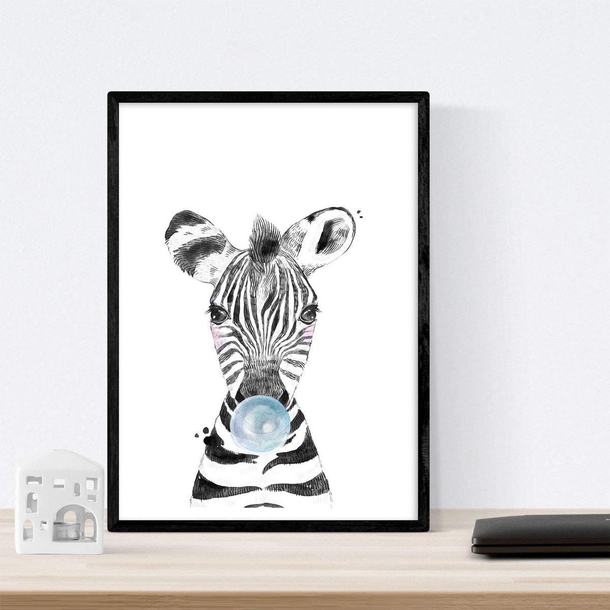 POSTER Set Mit 6 Tiere Babys Mit Kaugummi Zebra Rino Deer Kuhpferd Und Flamme A4 Rahmenlos - Klar, Papier (29/3cm) - Nacnic