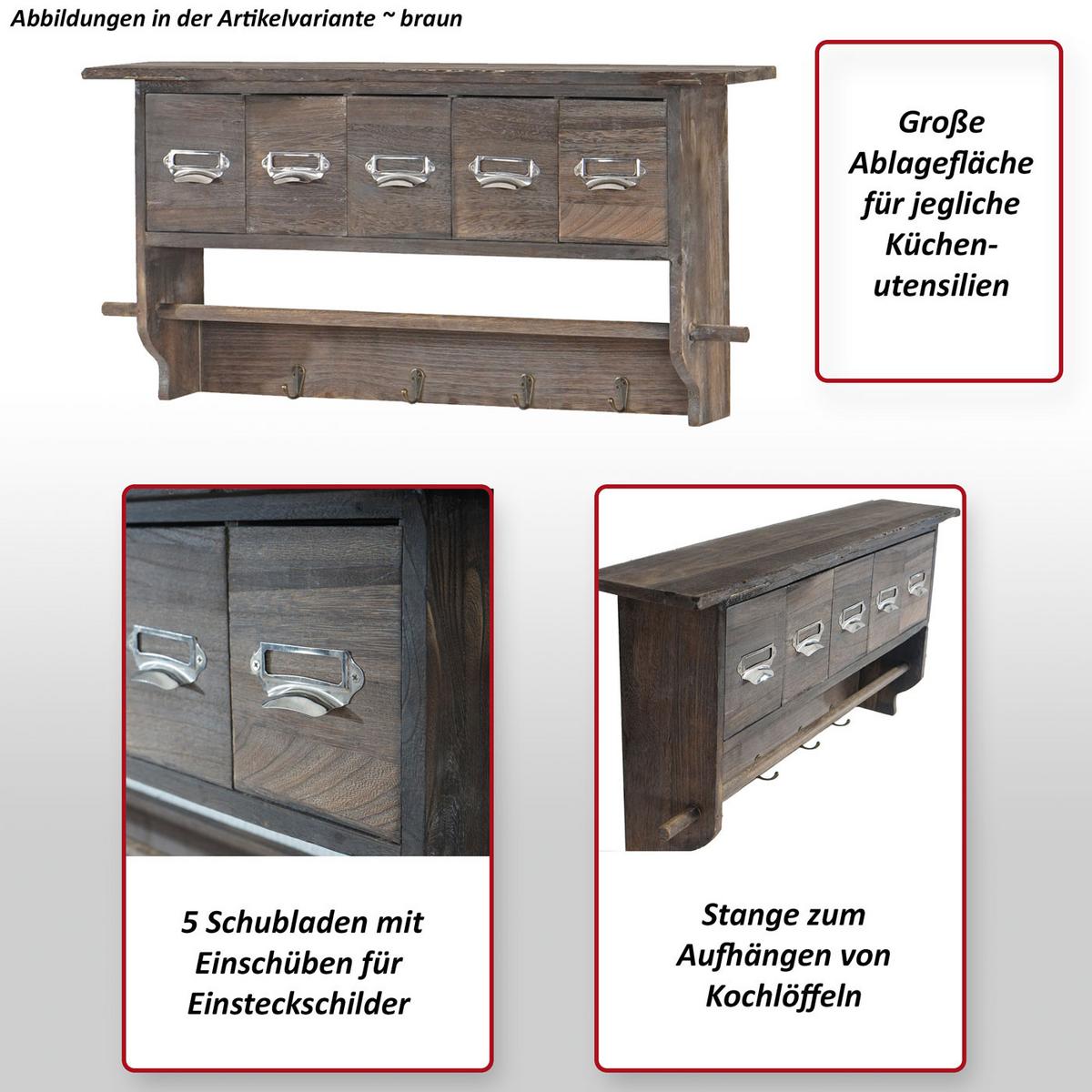 KÜCHENREGAL 5 SCHUBLADEN Reinweiß - Weiß, Holz (65/32/13cm) - MCW
